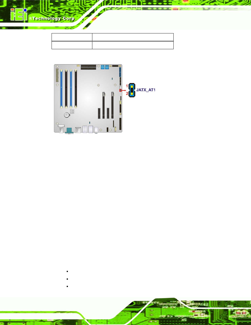 2 clear cmos jumper, Figure 4-9: at/atx power select jumper location, Table 4-2: at/atx power select jumper settings | IEI Integration IMB-C2160 User Manual | Page 73 / 205