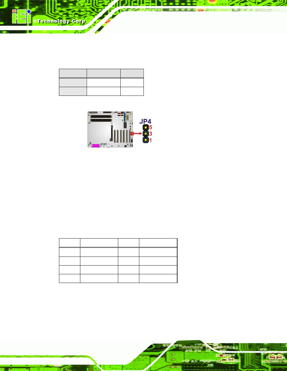 4 spi flash connector, Figure 5-11: com2 mode selection jumper location, Table 5-4: com2 mode selection jumper settings | Table 5-5: spi flash jumper settings | IEI Integration IMBA-9454 v4.02 User Manual | Page 104 / 205