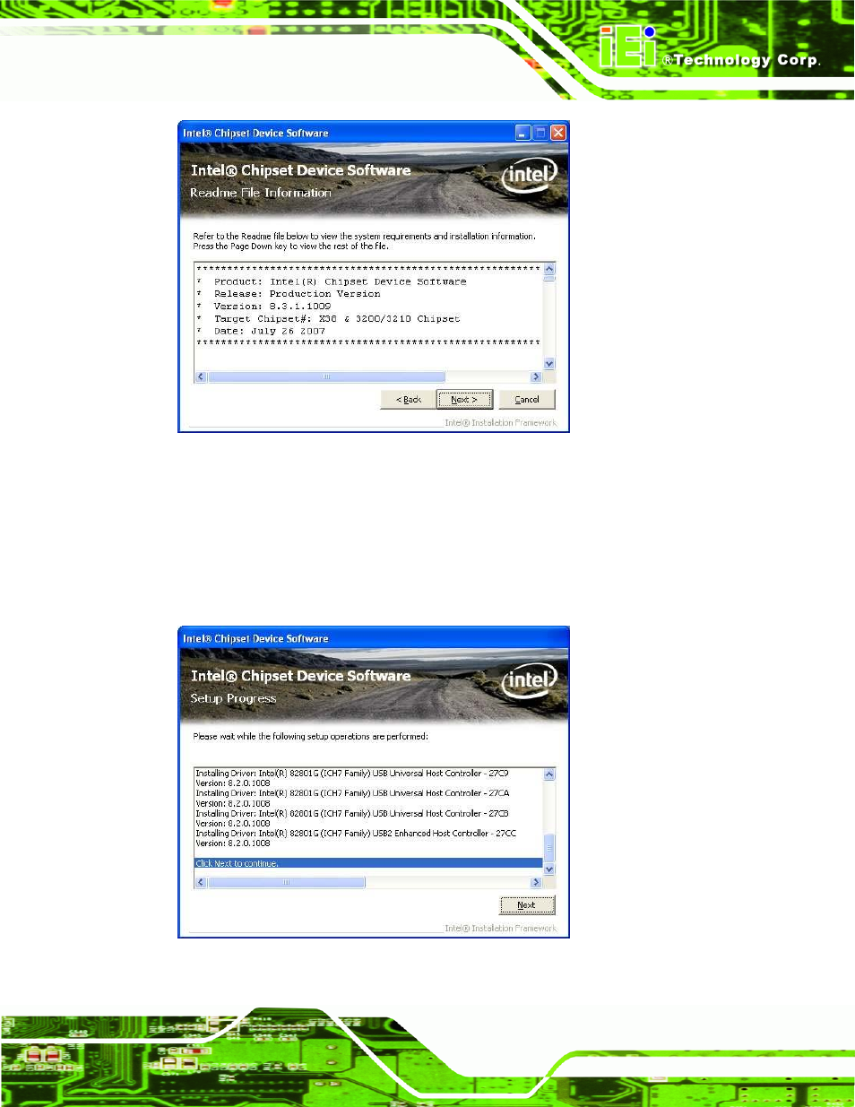 Figure 7-6: chipset driver readme file information, Figure 7-7: chipset driver installation complete | IEI Integration IMBA-9454 v4.02 User Manual | Page 167 / 205