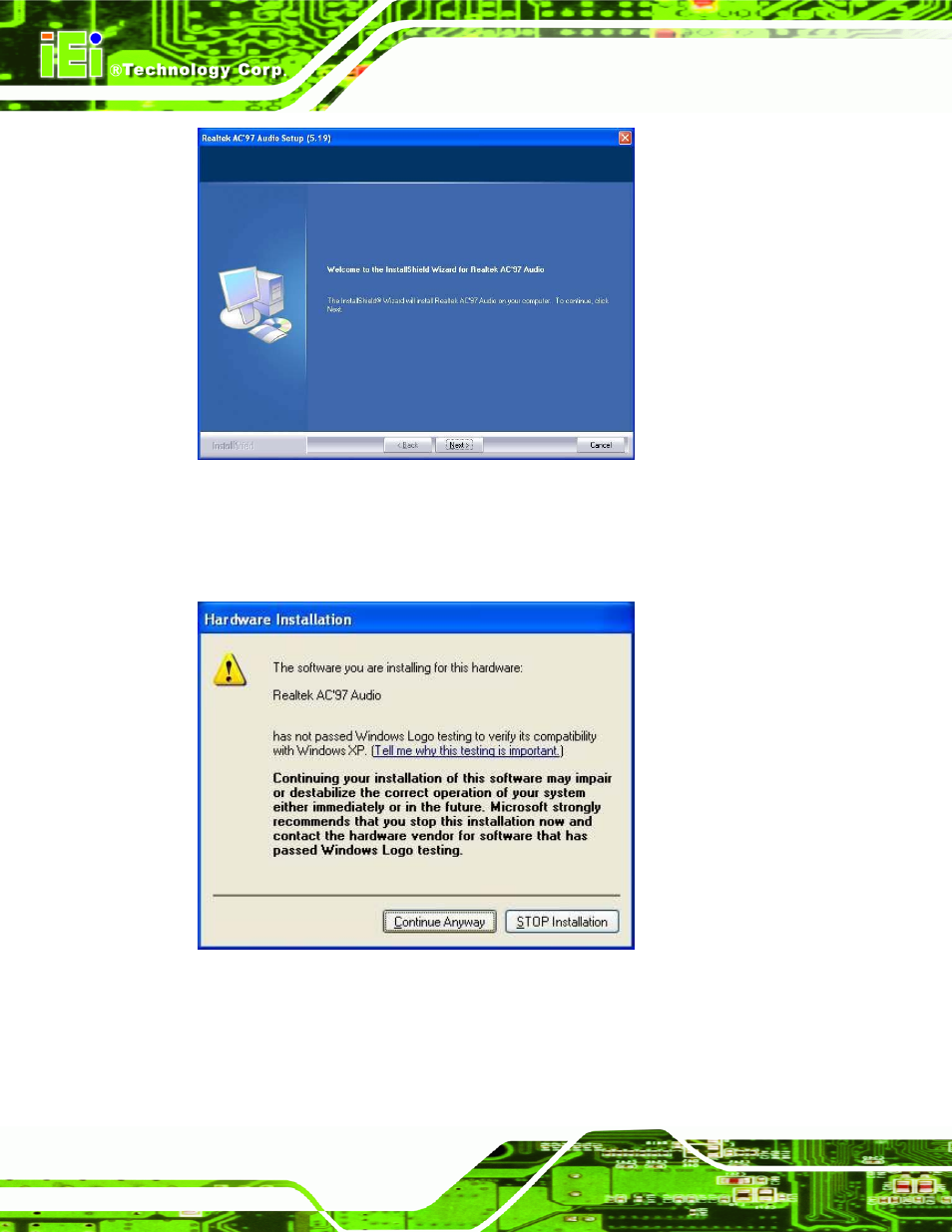 Figure 7-21: installshield wizard welcome screen, Figure 7-22: audio driver digital signal | IEI Integration IMBA-9454 v4.02 User Manual | Page 176 / 205