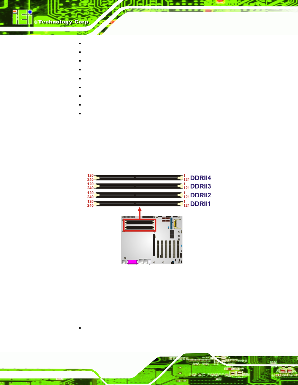 2 intel® 945g memory support, 2 intel, 945g memory support | 3 intel, 945g integrated graphics media accelerator 950, Figure 2-4: 240-pin dimm sockets | IEI Integration IMBA-9454 v4.02 User Manual | Page 34 / 205