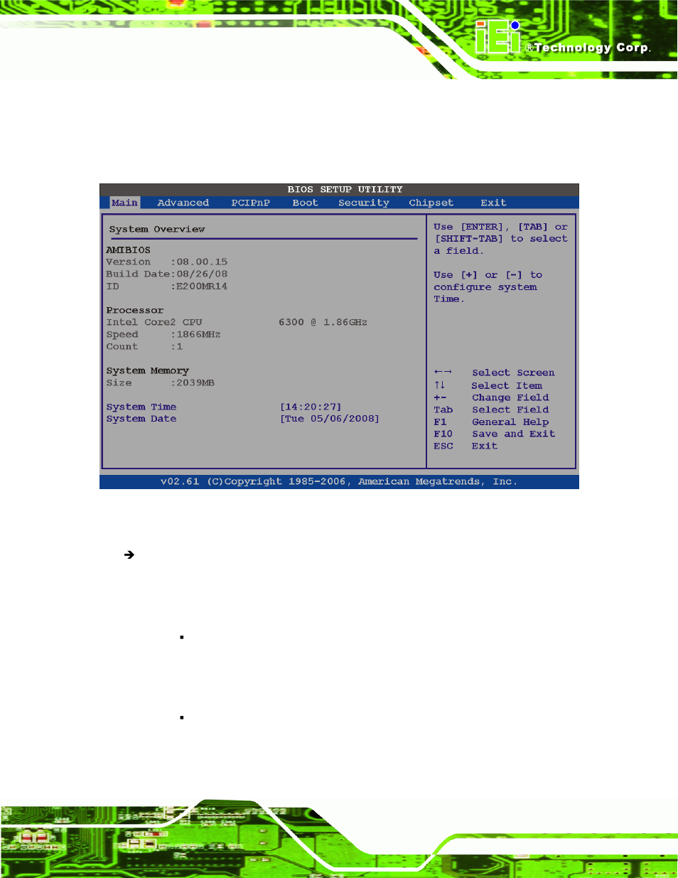 2 main, Bios menu 1: main | IEI Integration IMBA-XQ354 v1.10 User Manual | Page 121 / 245