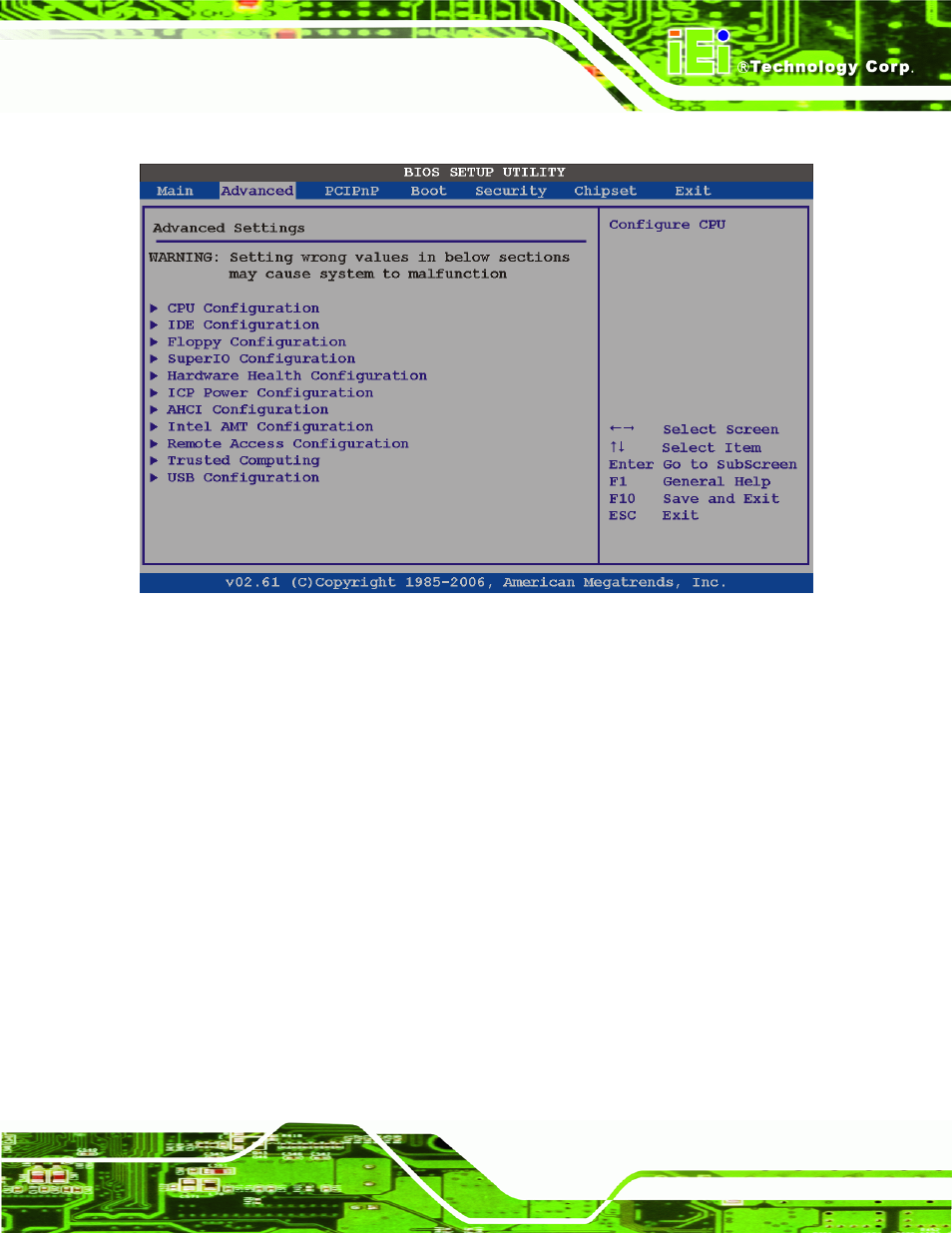 Bios menu 2: advanced | IEI Integration IMBA-XQ354 v1.10 User Manual | Page 123 / 245