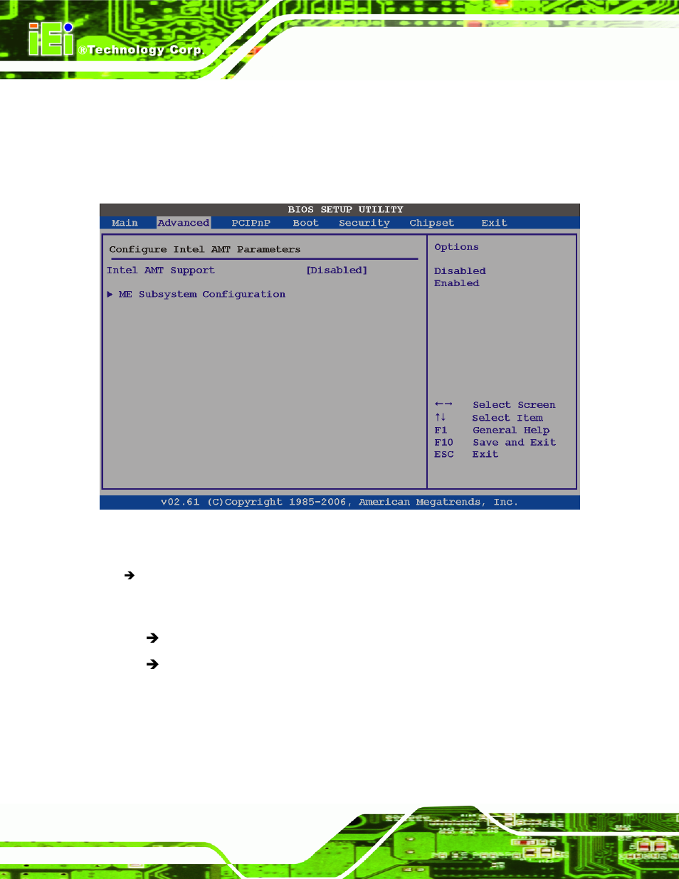 8 intel amt configuration, Bios menu 13: intel amt configuration | IEI Integration IMBA-XQ354 v1.10 User Manual | Page 144 / 245