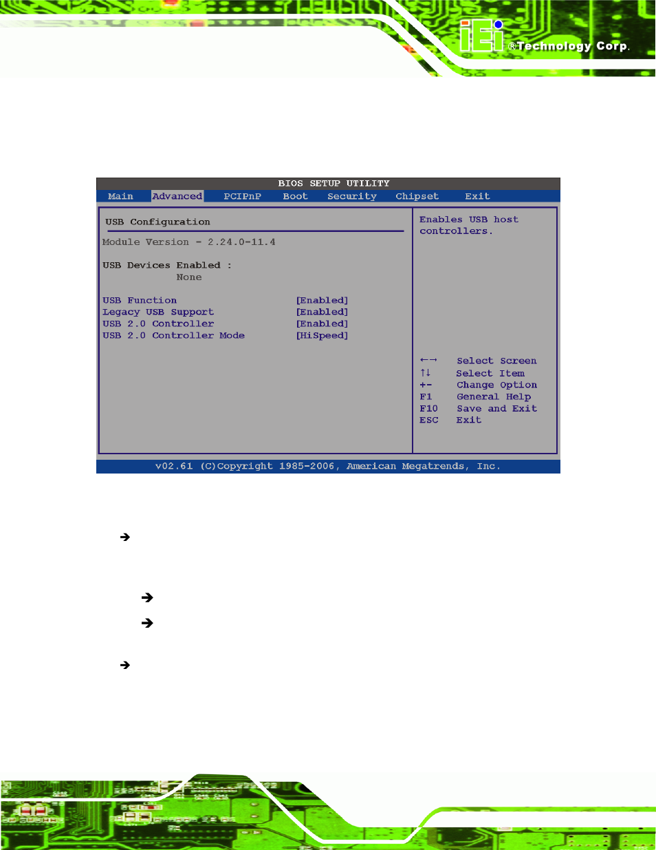 11 usb configuration, Bios menu 17: usb configuration | IEI Integration IMBA-XQ354 v1.10 User Manual | Page 151 / 245