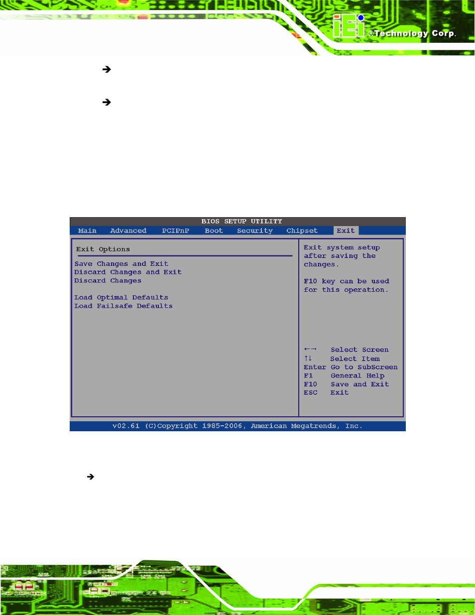 8 exit, Bios menu 29:exit | IEI Integration IMBA-XQ354 v1.10 User Manual | Page 167 / 245