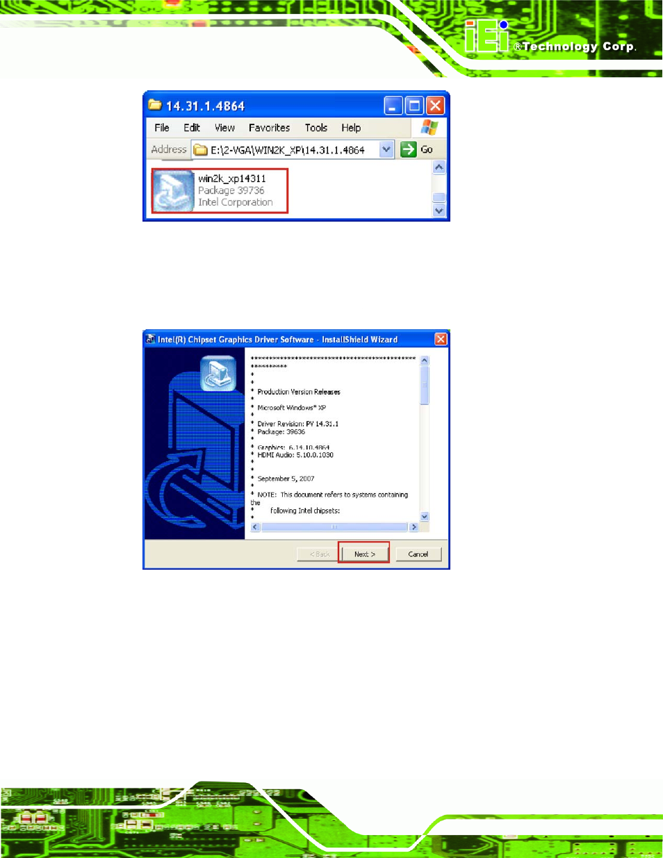 Figure 7-8: graphics driver file, Figure 7-9: graphics driver readme file | IEI Integration IMBA-XQ354 v1.10 User Manual | Page 175 / 245