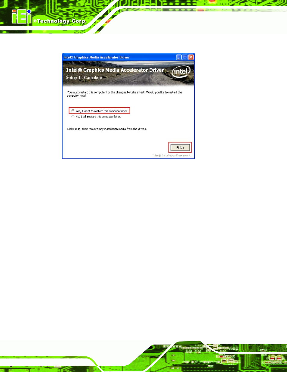 5 lan driver, River, Figure 7-14: gma driver installing notice | IEI Integration IMBA-XQ354 v1.10 User Manual | Page 178 / 245