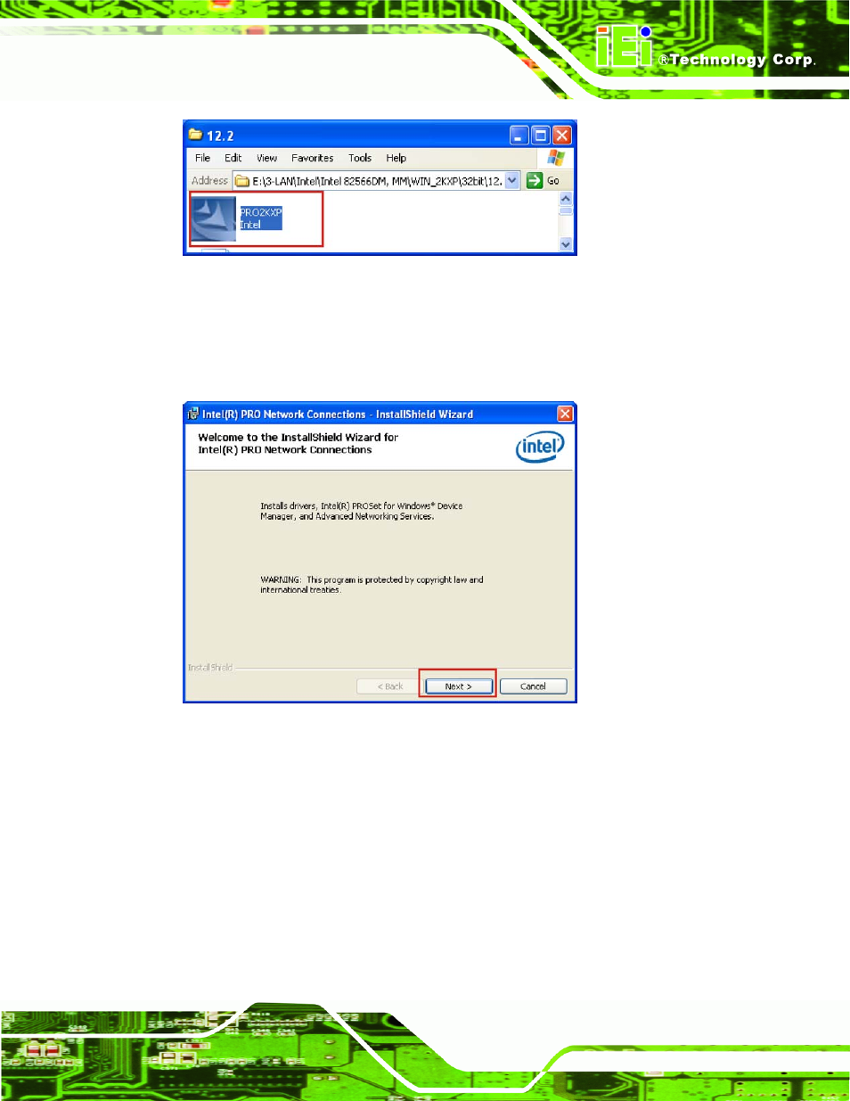 Figure 7-15: lan driver file, Figure 7-16: lan driver welcome screen | IEI Integration IMBA-XQ354 v1.10 User Manual | Page 179 / 245