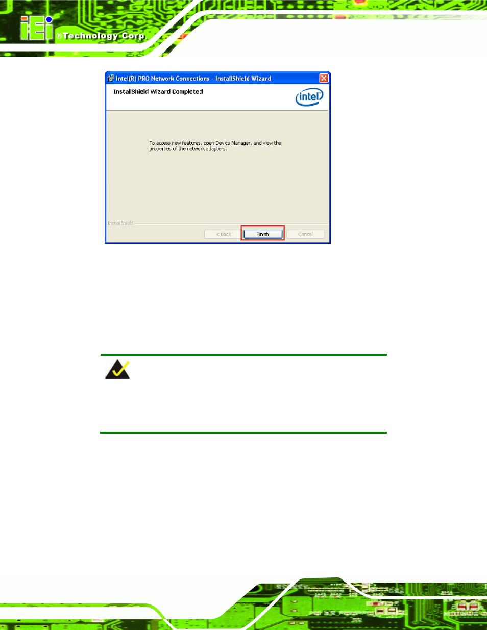 6 audio driver, 1 bios setup, Udio | River, Figure 7-20: lan driver installation progress | IEI Integration IMBA-XQ354 v1.10 User Manual | Page 182 / 245