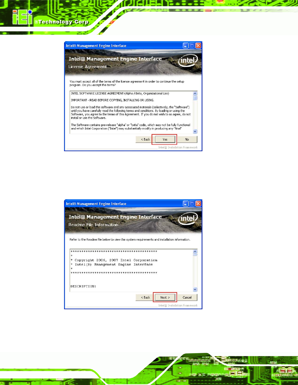 Figure 7-35: amt heci license agreement, Figure 7-36: amt heci driver readme file | IEI Integration IMBA-XQ354 v1.10 User Manual | Page 192 / 245