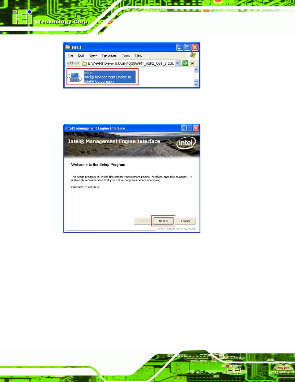 Figure 7-38: iamt driver directory, Figure 7-39: iamt welcome screen | IEI Integration IMBA-XQ354 v1.10 User Manual | Page 194 / 245