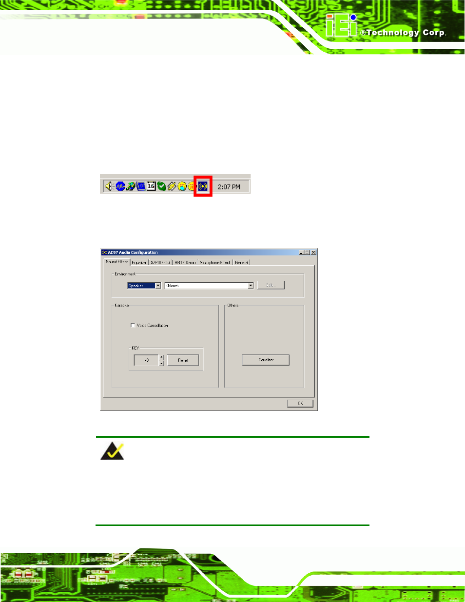 H.2 sound effect configuration, H.2.1 accessing the sound effects manager, Ound | Ffect, Onfiguration | IEI Integration IMBA-XQ354 v1.10 User Manual | Page 237 / 245