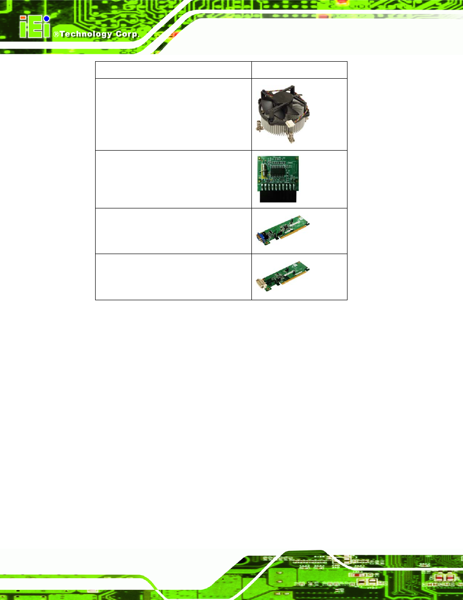 Table 3-2: optional items | IEI Integration IMBA-XQ354 v1.10 User Manual | Page 50 / 245