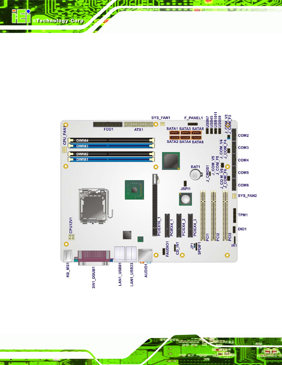 1 peripheral interface connectors, 1 imba-xq354 layout, Eripheral | Nterface, Onnectors, Figure 4-1: connector and jumper locations, Imba-xq354 motherboard | IEI Integration IMBA-XQ354 v1.10 User Manual | Page 52 / 245