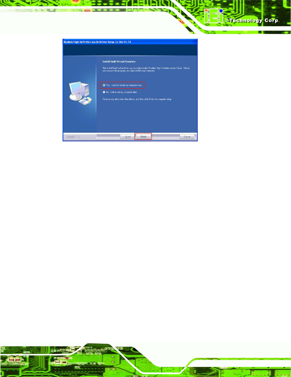 7 intel® matrix storage manager driver, Ntel, Atrix | Torage, Anager, River, Figure 6-23: installation wizard finished, 7 intel, Matrix storage manager driver | IEI Integration IMBA-Q454 v1.00 User Manual | Page 155 / 213