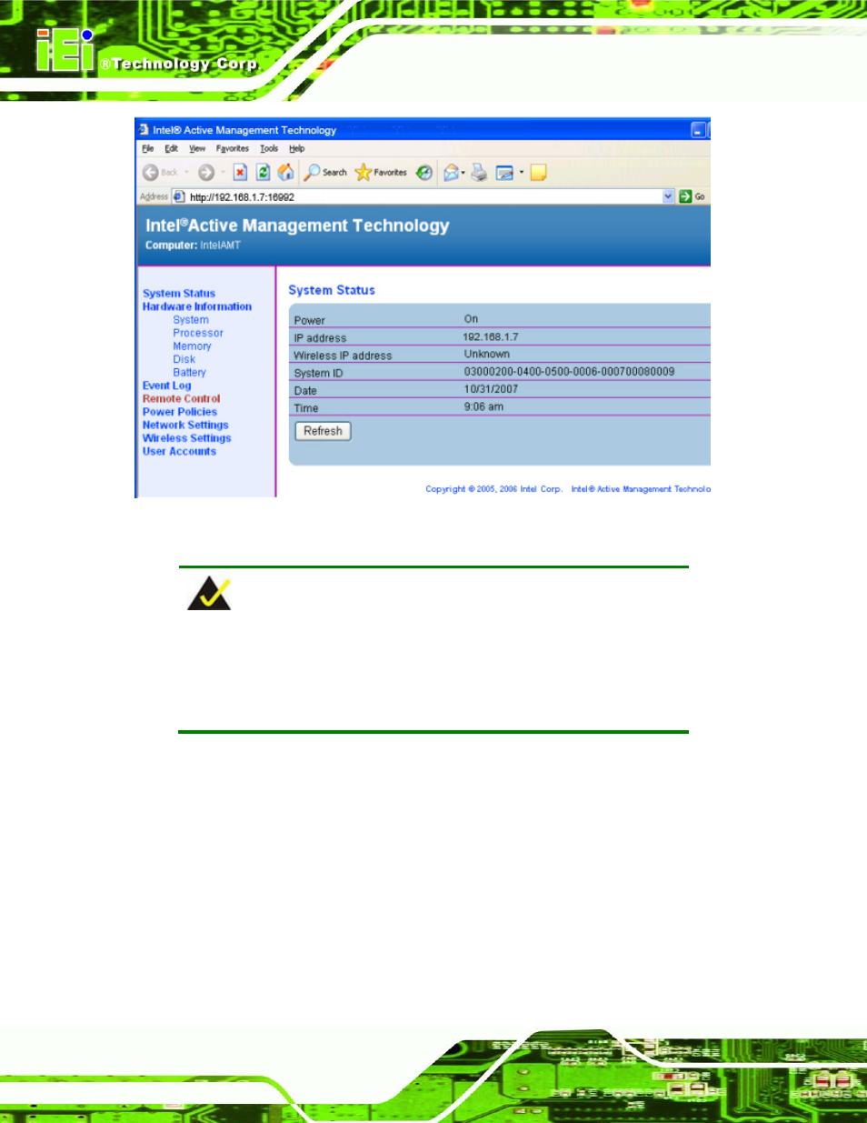 Figure 7-13: intel® amt web interface | IEI Integration IMBA-Q454 v1.00 User Manual | Page 176 / 213