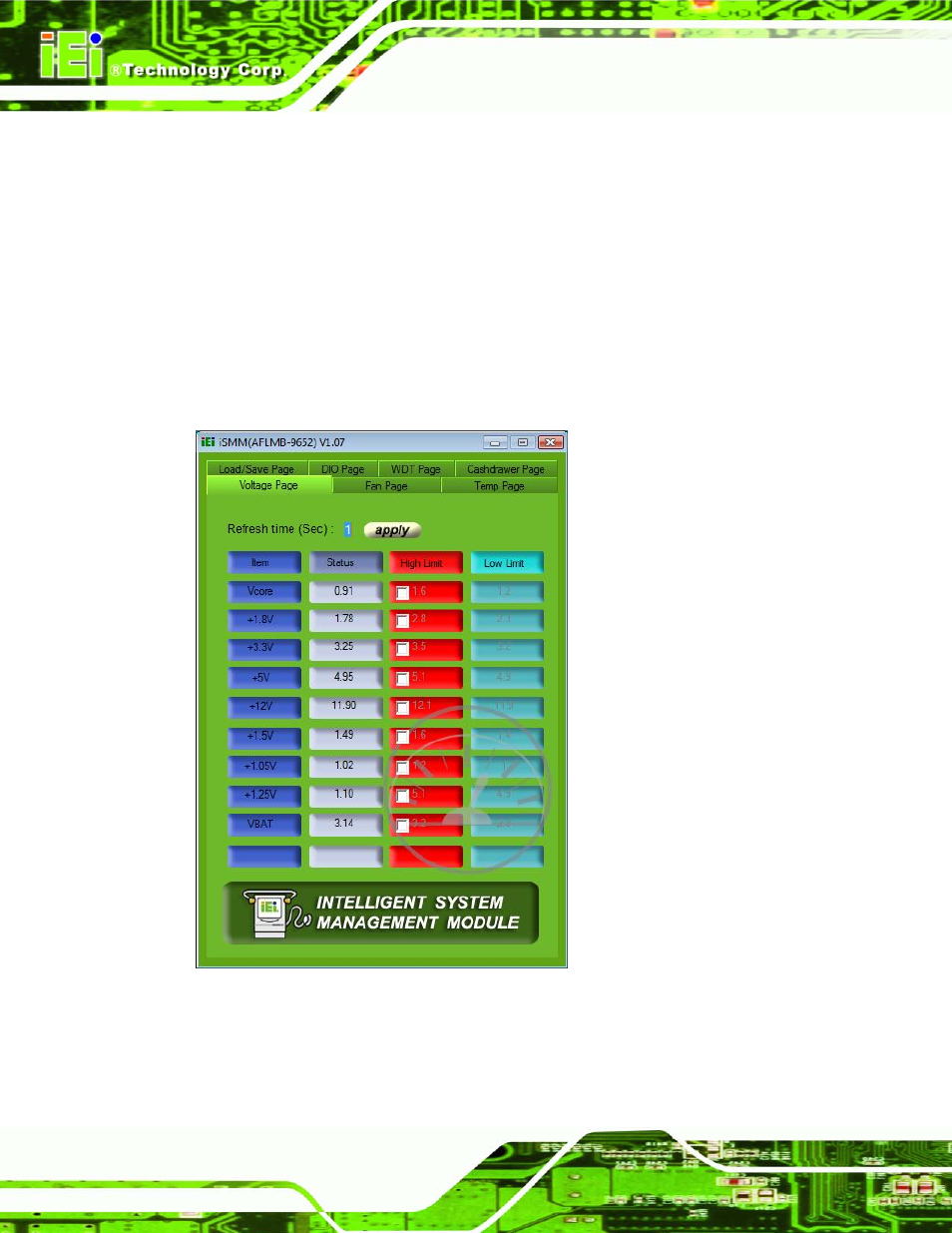 Oltage, 3 voltage page | IEI Integration IMBA-Q454 v1.00 User Manual | Page 180 / 213