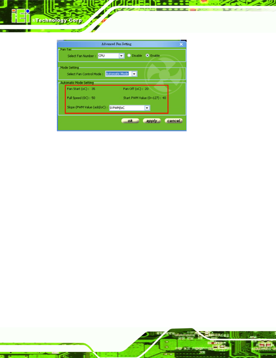 Emperature, Figure 8-12: smart fan setting – automatic mode, 5 temperature page | IEI Integration IMBA-Q454 v1.00 User Manual | Page 186 / 213