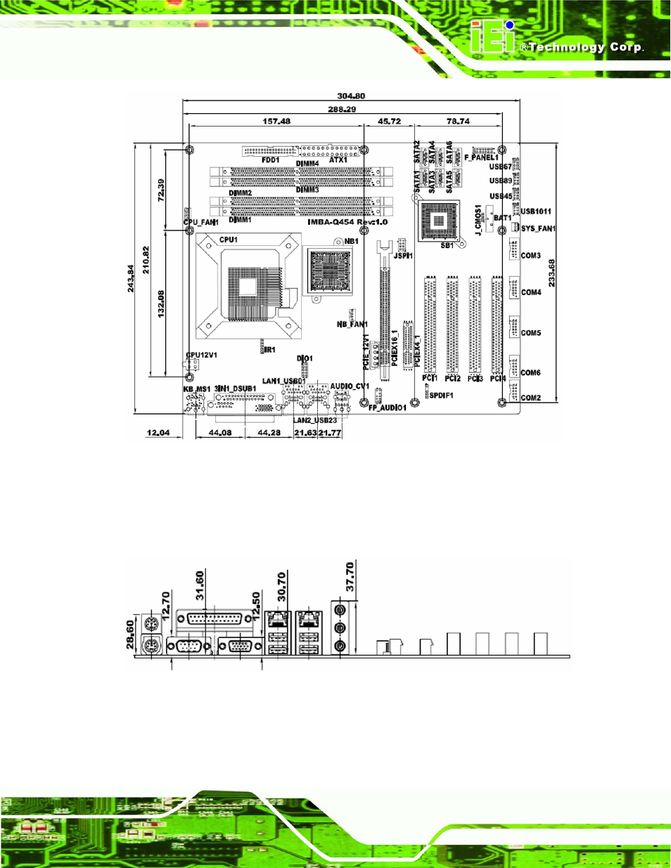 4 external peripheral interface panel dimensions, Figure 1-2: imba-q454-r10 dimensions (mm) | IEI Integration IMBA-Q454 v1.00 User Manual | Page 19 / 213