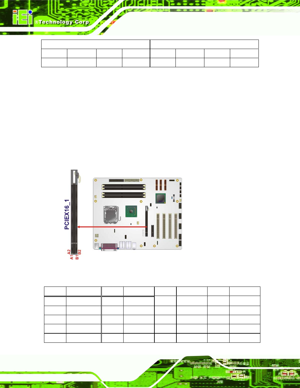 11 pci express x16 slot, Figure 3-12: pcie x16 connector location, Table 3-12: pcie x4 pinouts | IEI Integration IMBA-Q454 v1.00 User Manual | Page 44 / 213