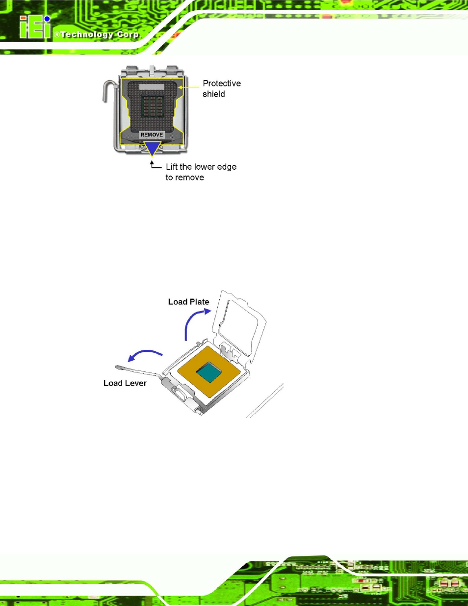 Figure 4-3: open the cpu socket load plate | IEI Integration IMBA-Q454 v1.00 User Manual | Page 66 / 213