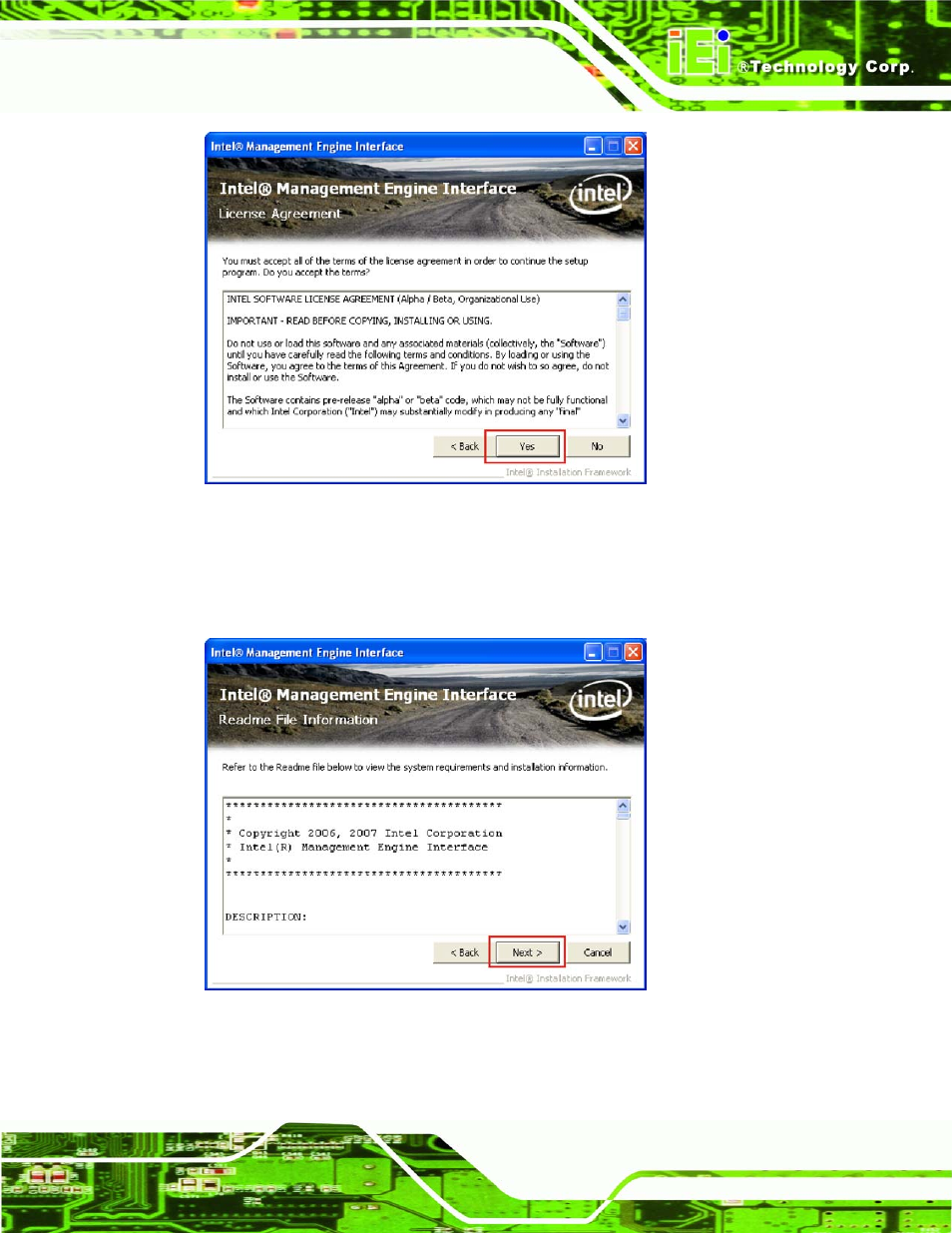 Figure 6-39: iamt license agreement, Figure 6-40: iamt readme file | IEI Integration IMBA-Q454 v1.01 User Manual | Page 165 / 213