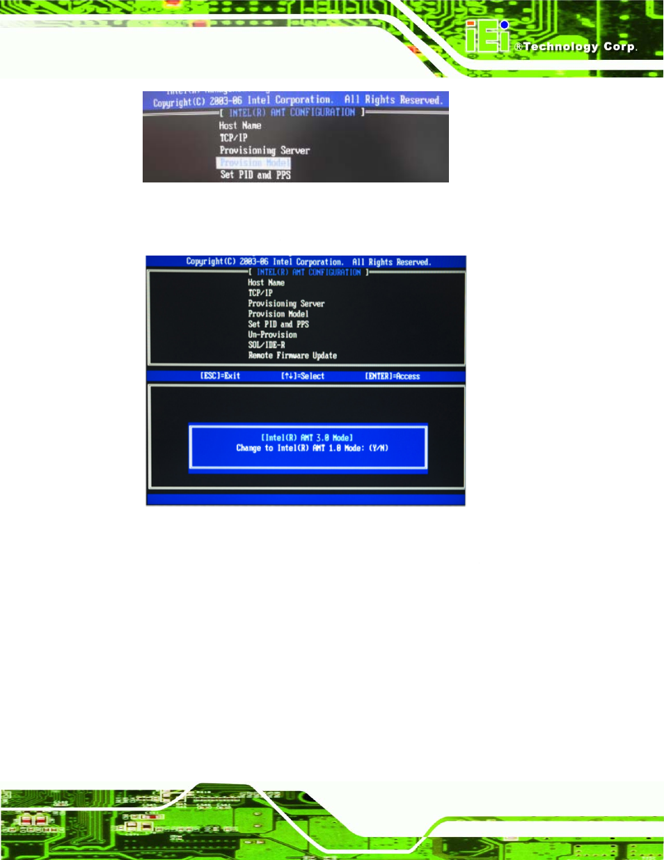 Figure 7-6: provision model, Figure 7-7: intel® amt 5.0 mode | IEI Integration IMBA-Q454 v1.01 User Manual | Page 171 / 213