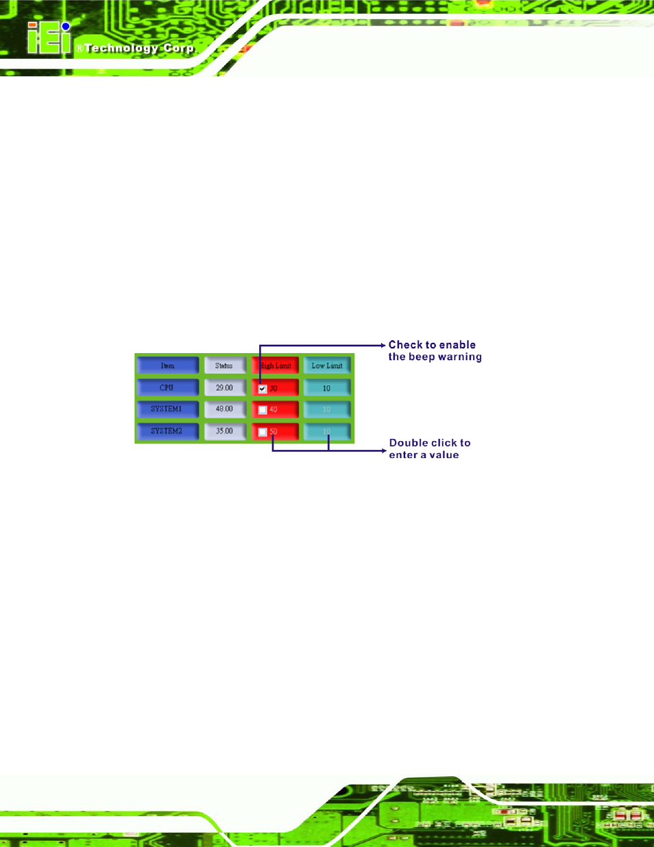 2 high limit value and low limit value setting | IEI Integration IMBA-Q454 v1.01 User Manual | Page 188 / 213