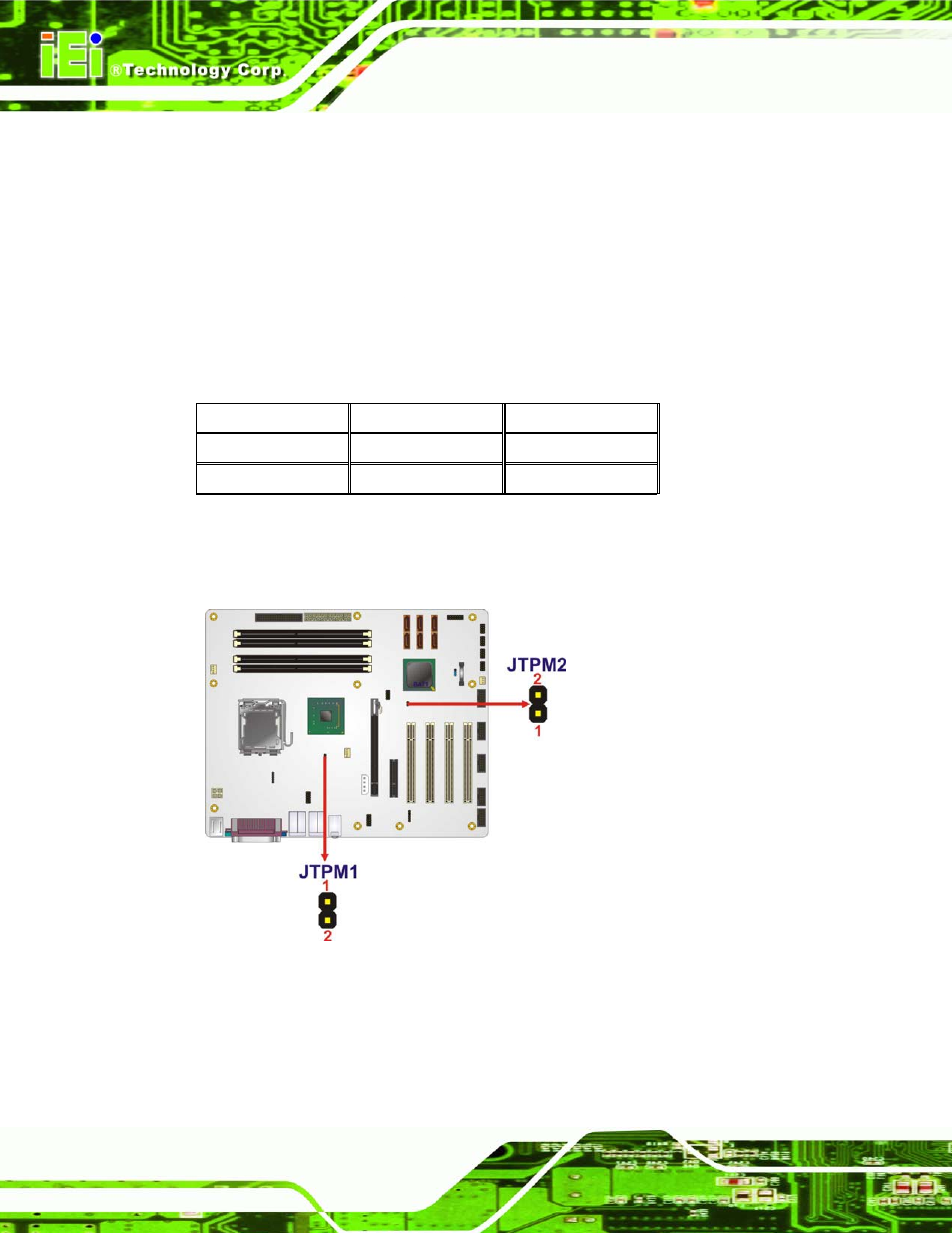 2 itpm setup jumper, Hassis, Nstallation | Figure 4-9: itpm setup jumper locations, Table 4-3: itpm setup jumper settings, 5 chassis installation | IEI Integration IMBA-Q454 v1.01 User Manual | Page 74 / 213