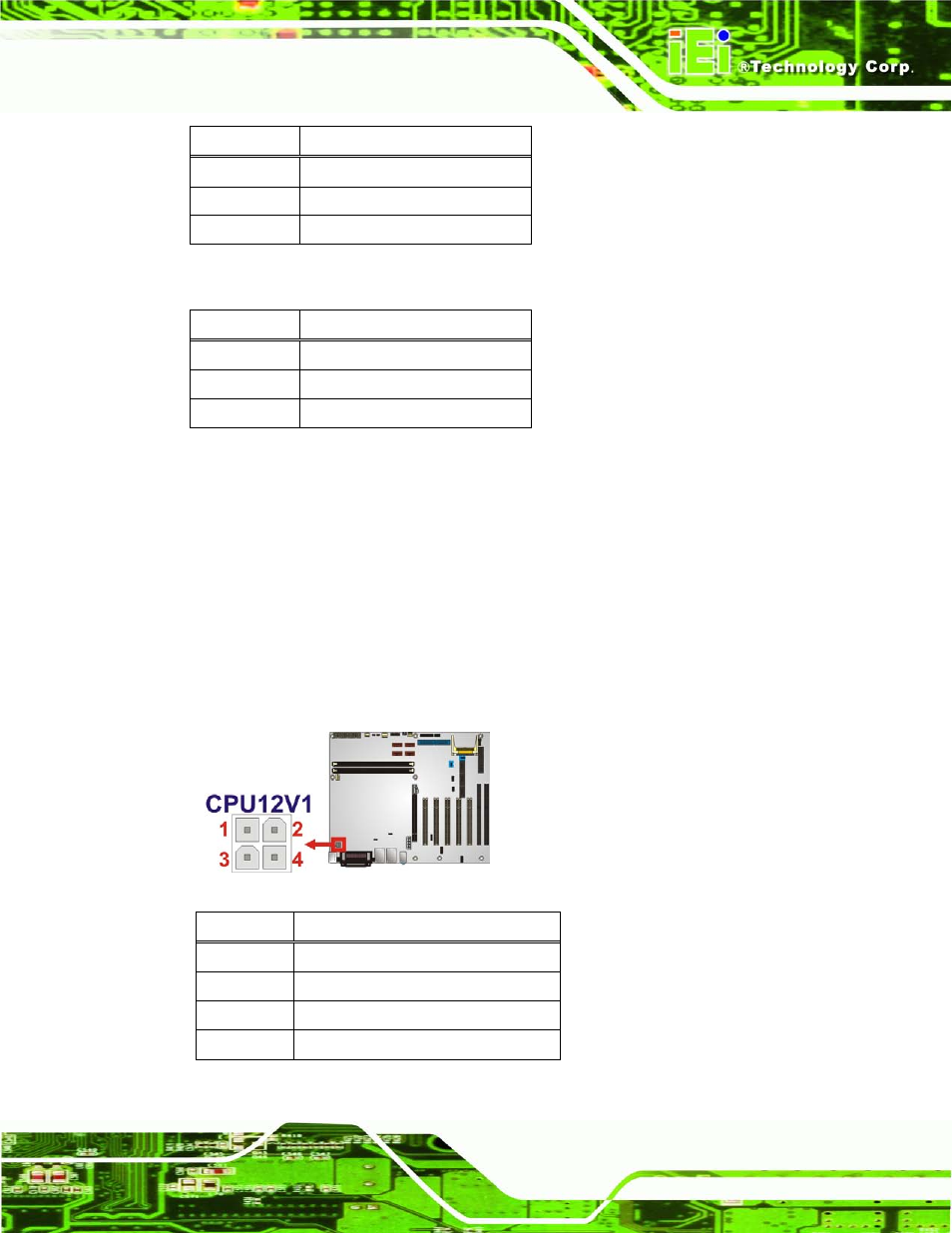 4 cpu power input connector, Figure 3-5: cpu power input connector location, Table 3-5: system fan connector pinouts (sys_fan1) | Table 3-7: cpu power input connector pinouts | IEI Integration IMBA-G412ISA v2.00 User Manual | Page 35 / 164