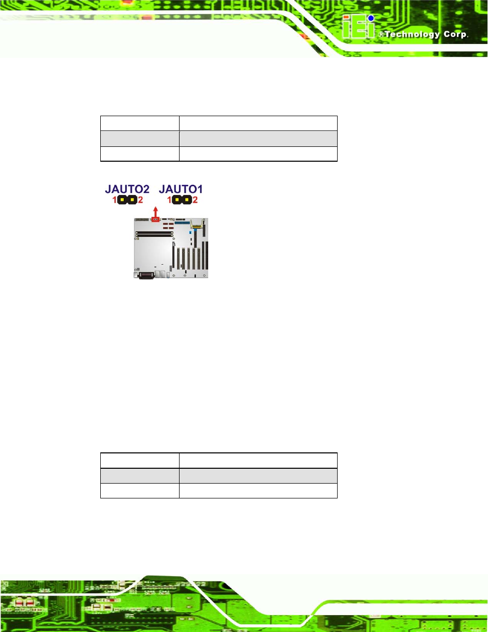 2 clear cmos jumper, Figure 4-8: at/atx power select jumper location, Table 4-2: at/atx power select jumper settings | Table 4-3: clear bios jumper settings | IEI Integration IMBA-G412ISA v2.00 User Manual | Page 65 / 164