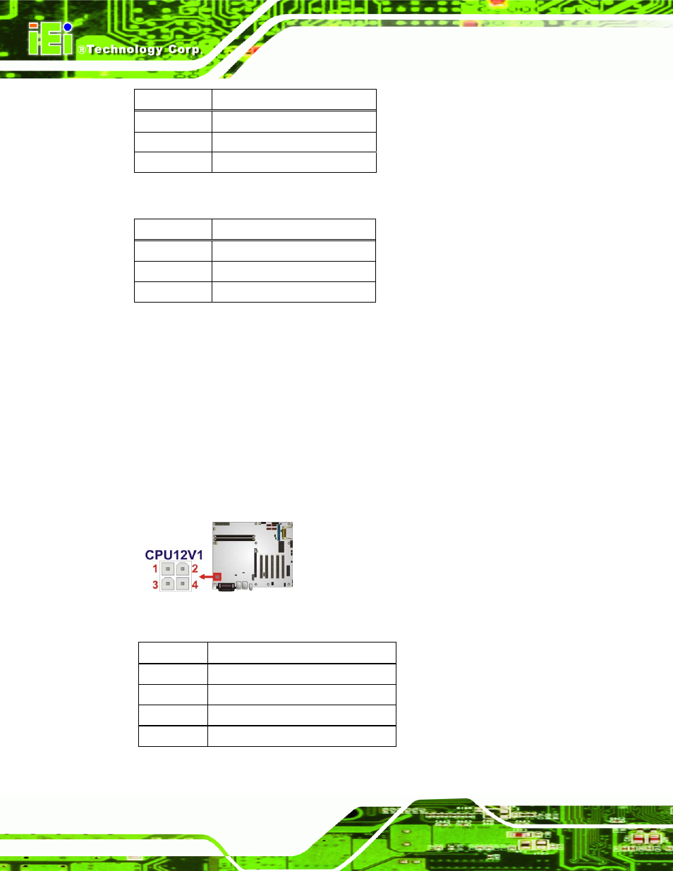 4 cpu power input connector, Figure 3-5: cpu power input connector location, Table 3-5: system fan connector pinouts (sys_fan1) | Table 3-7: cpu power input connector pinouts | IEI Integration IMBA-G410 v1.01 User Manual | Page 34 / 158