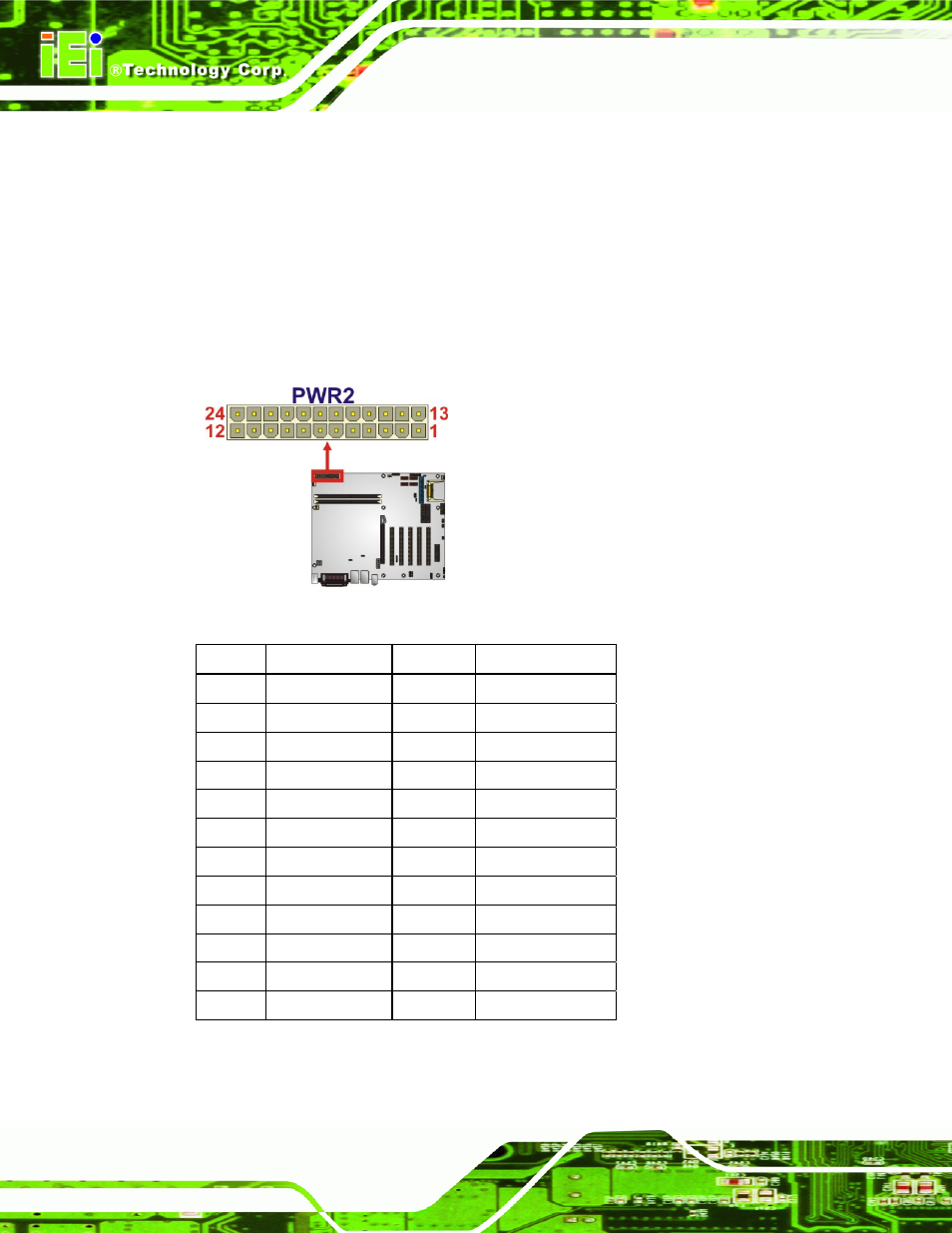 11 power connector, Figure 3-12: power connector location, Table 3-13: power connector pinouts | IEI Integration IMBA-G410 v1.01 User Manual | Page 40 / 158