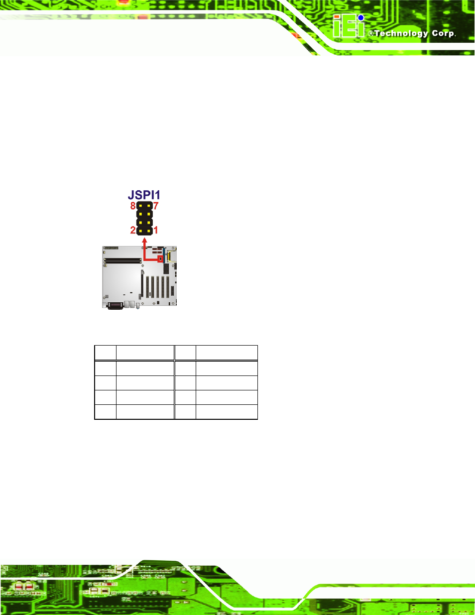 17 spi flash connector, 18 tpm connector, Figure 3-18: spi flash connector location | Table 3-18: spi flash connector | IEI Integration IMBA-G410 v1.01 User Manual | Page 45 / 158