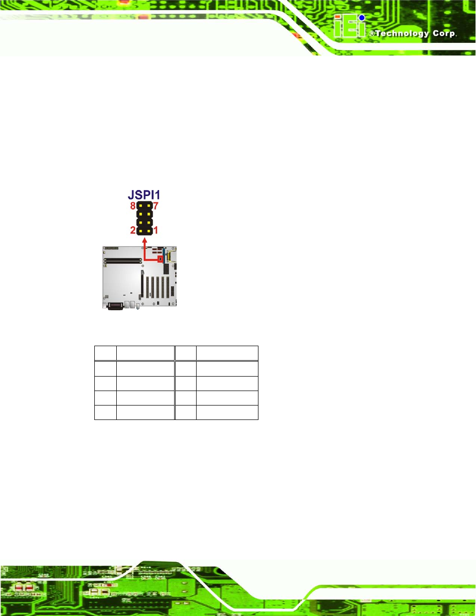 17 spi flash connector, 18 tpm connector, Figure 3-18: spi flash connector location | Table 3-18: spi flash connector | IEI Integration IMBA-G410 v2.00 User Manual | Page 45 / 165