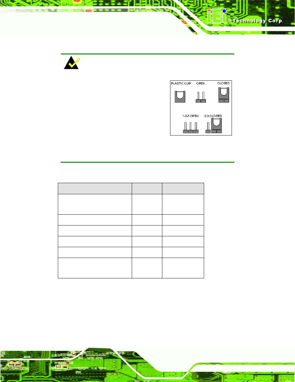 4 jumper settings, 1 at/atx power select jumpers, Umper | Ettings, Table 4-1: jumpers | IEI Integration IMBA-G410 v2.00 User Manual | Page 63 / 165