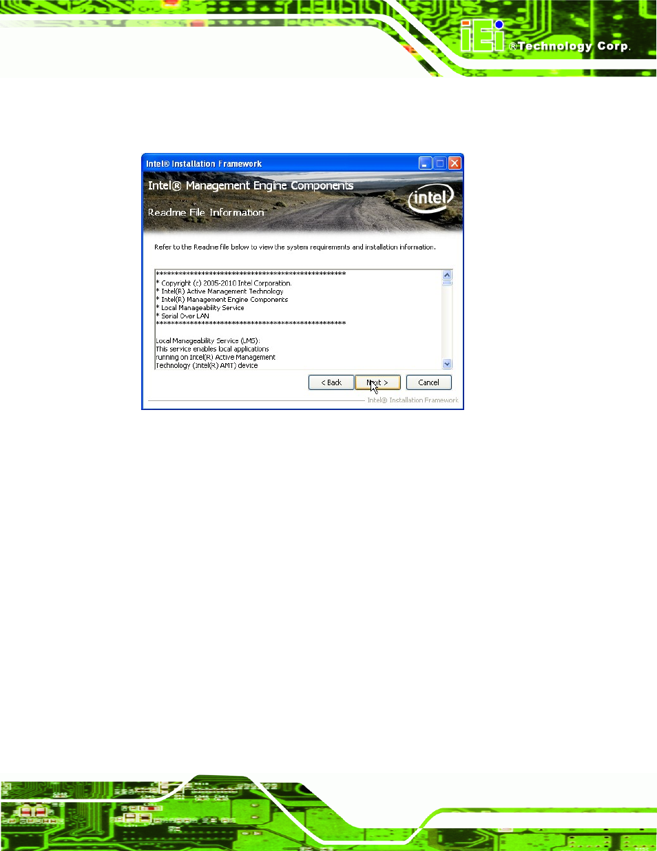 Figure 6-30: intel® me driver read me file | IEI Integration IMBA-C2060 v1.03 User Manual | Page 151 / 208