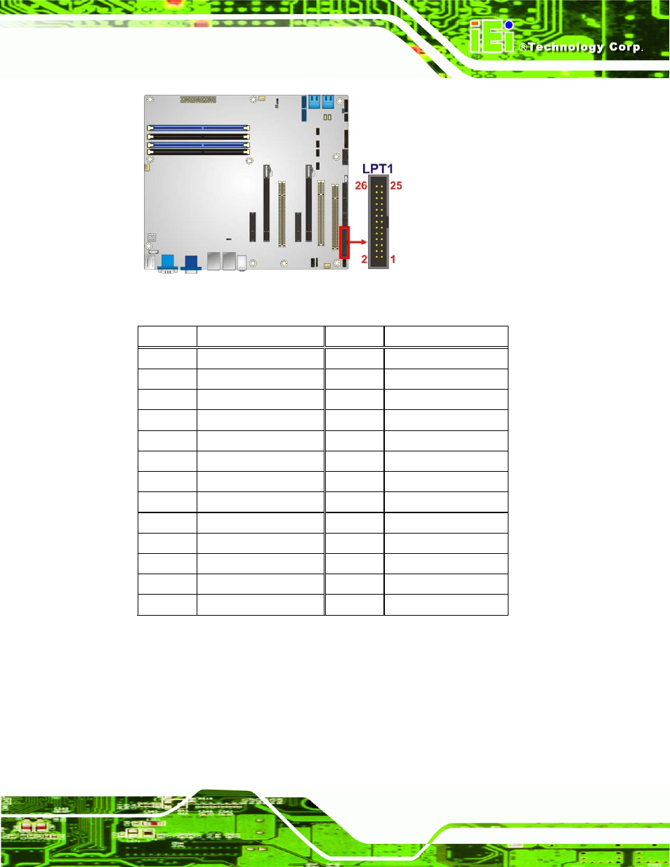 13 pci slots, Figure 3-13: parallel port connector location, Table 3-13: parallel port connector pinouts | IEI Integration IMBA-C2060 v1.03 User Manual | Page 45 / 208