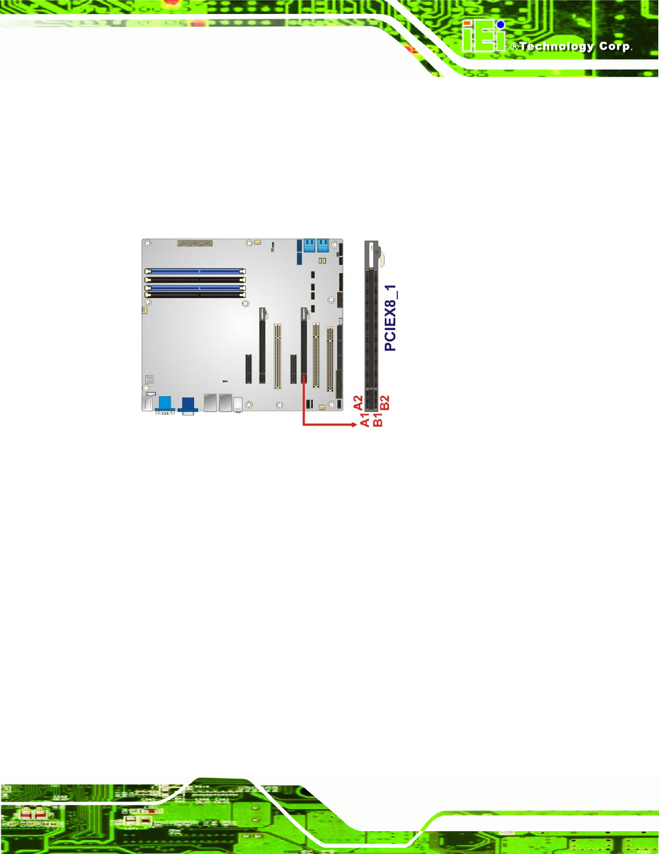 15 pcie x8 slot, 16 pci express x16/x8 slot, Figure 3-16: pcie x8 slot location | IEI Integration IMBA-C2060 v1.03 User Manual | Page 47 / 208