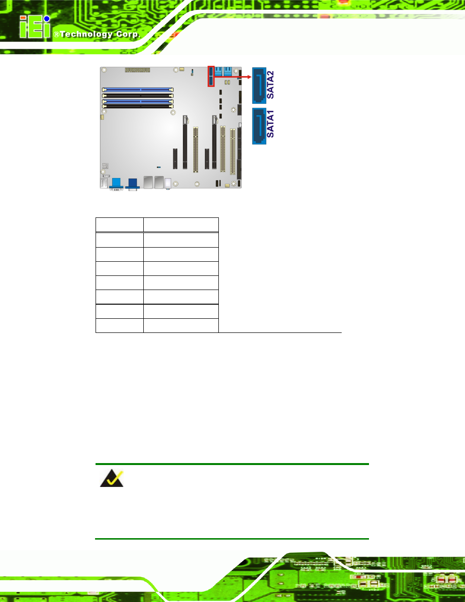 19 serial port connector, rs-422/485, Figure 3-19: sata 6gb/s drive connector location, Table 3-15: sata 6gb/s drive connector pinouts | IEI Integration IMBA-C2060 v1.03 User Manual | Page 50 / 208