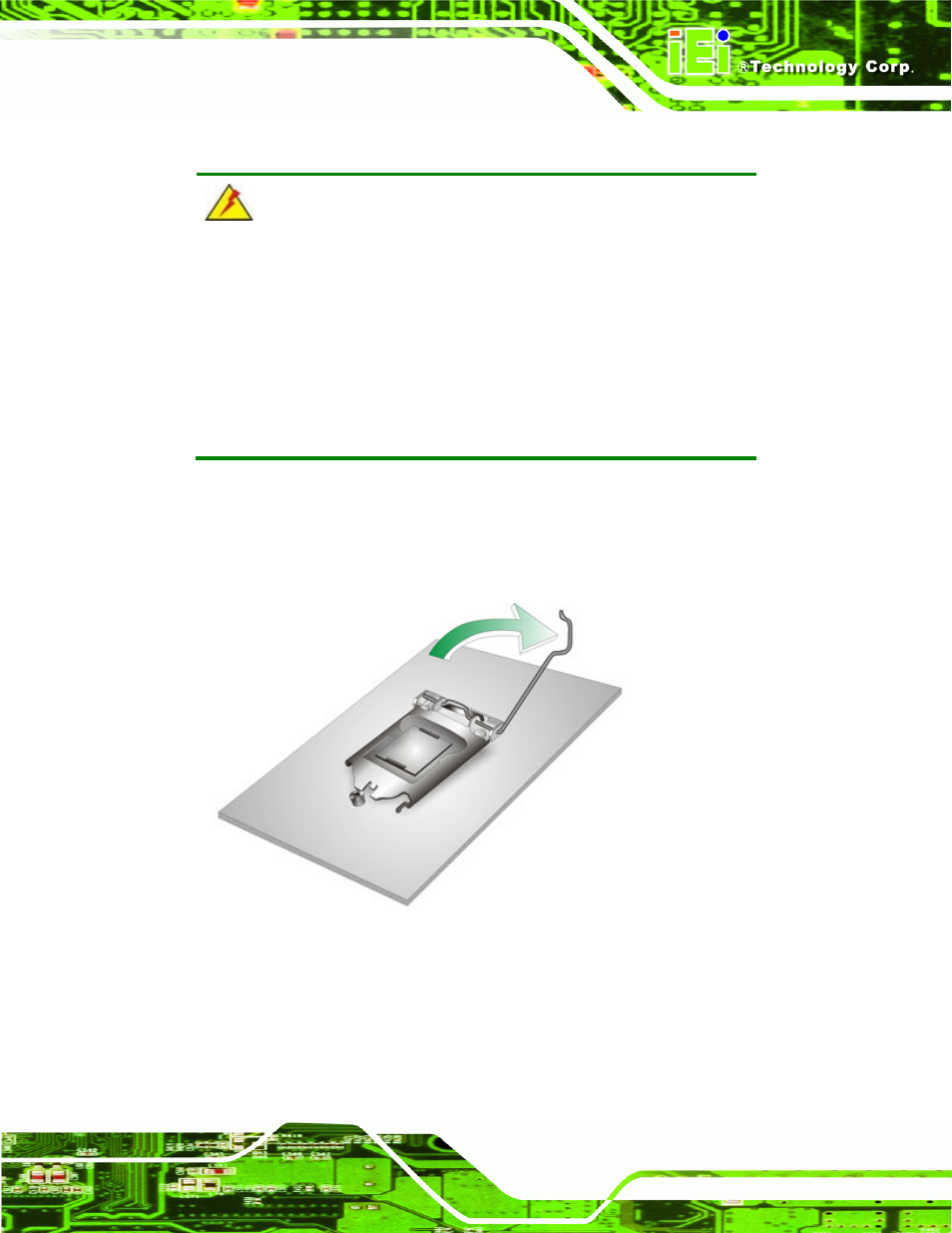 1 socket lga1155 cpu installation, Figure 4-1: disengage the cpu socket load lever | IEI Integration IMBA-C2060 v1.03 User Manual | Page 67 / 208
