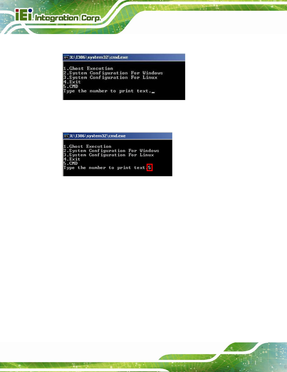 Figure b-3: recovery tool setup menu, Figure b-4: command mode | IEI Integration IMBA-C2060 v2.01 User Manual | Page 170 / 209