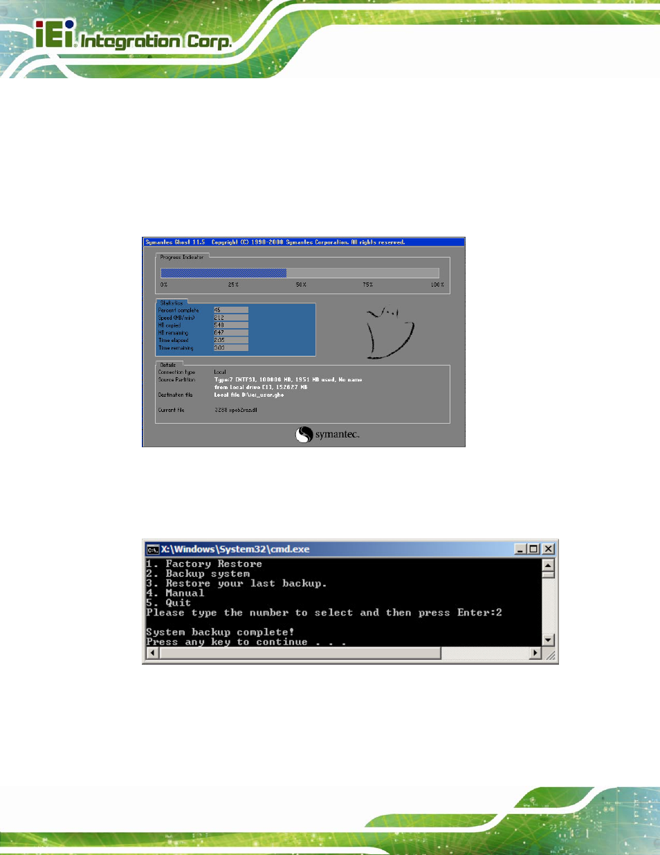 B.4.2 backup system, Figure b-29: backup system, Figure b-30: system backup complete window | IEI Integration IMBA-C2060 v2.01 User Manual | Page 186 / 209