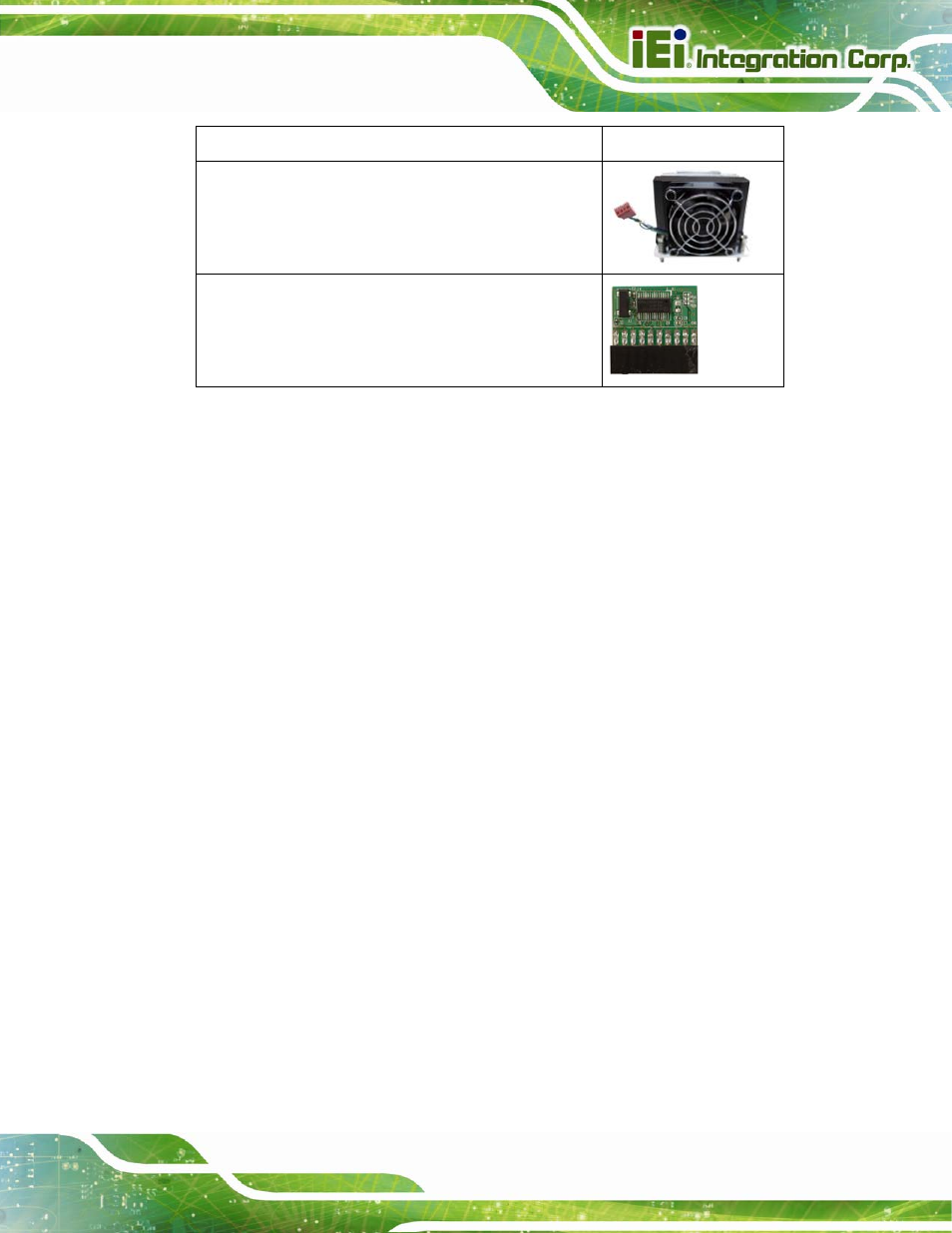 Table 2-2: optional items | IEI Integration IMBA-C2060 v2.01 User Manual | Page 29 / 209