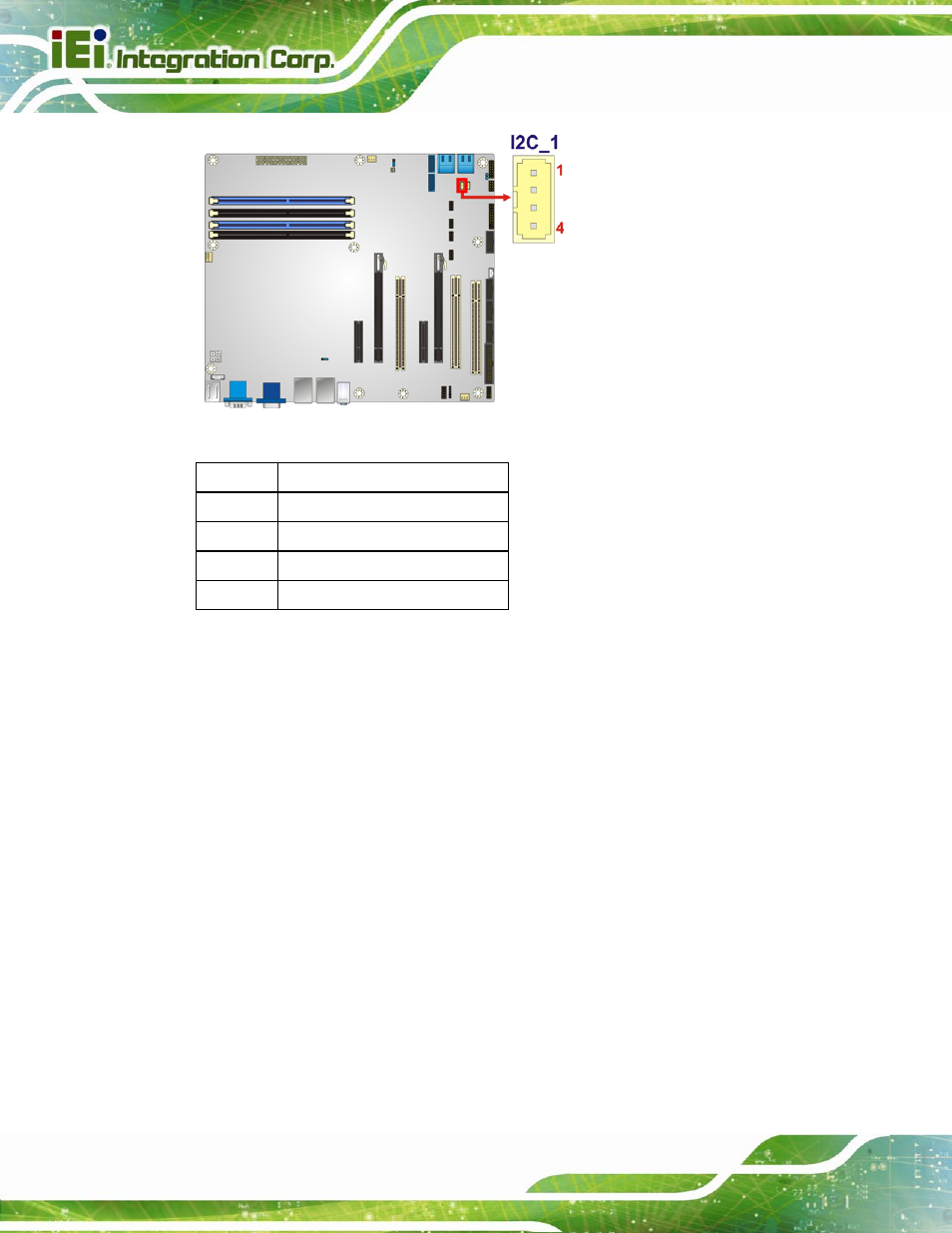 11 keyboard/mouse connector, Figure 3-11: i2c connector location, Table 3-11: i2c connector pinouts | IEI Integration IMBA-C2060 v2.01 User Manual | Page 44 / 209