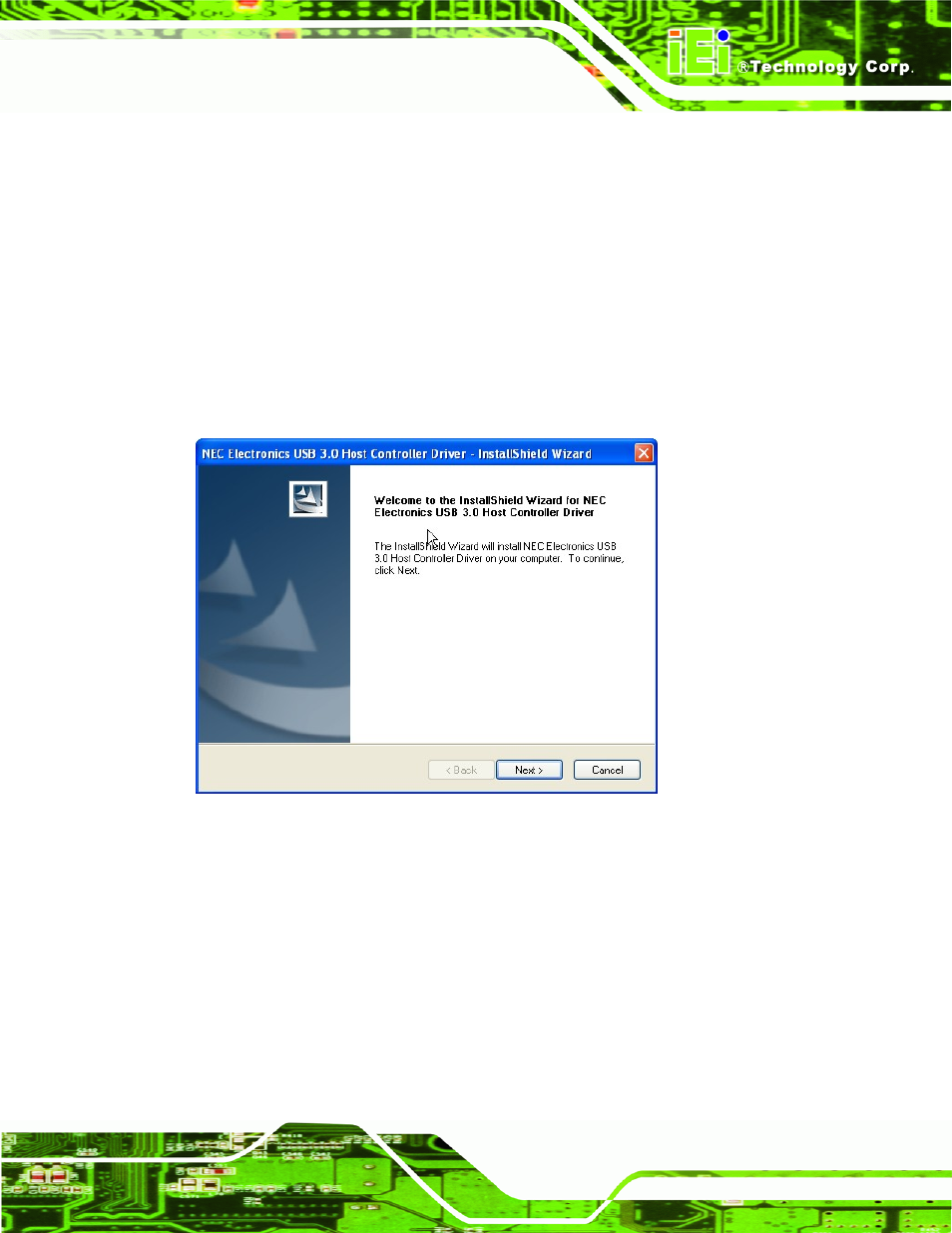 7 usb 3.0 driver installation, River, Nstallation | Figure 6-23: usb 3.0 driver welcome screen | IEI Integration IMBA-Q670 v2.01 User Manual | Page 147 / 219