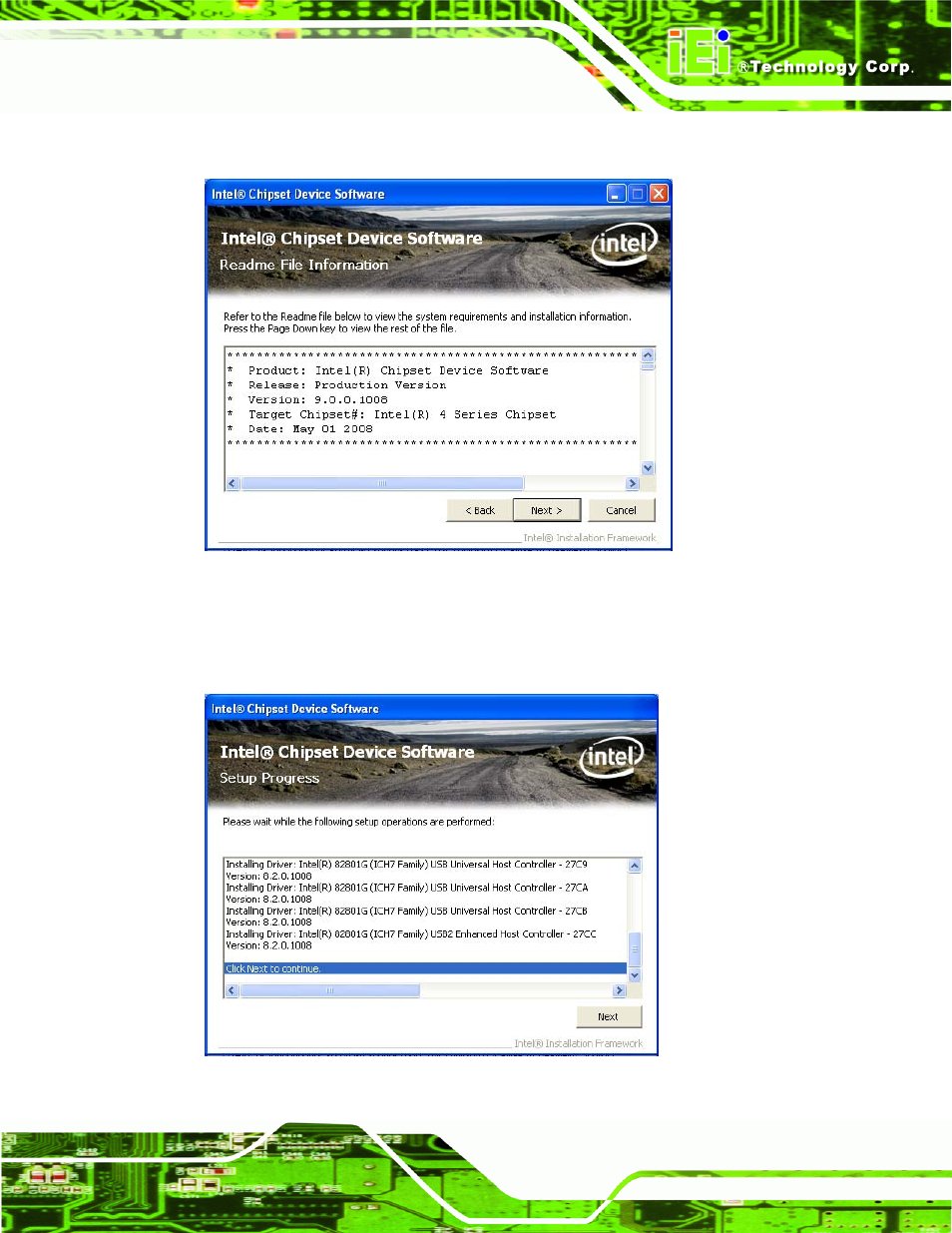 Figure 6-6: chipset driver read me file, Figure 6-7: chipset driver setup operations | IEI Integration IMBA-Q670 v2.10 User Manual | Page 137 / 219