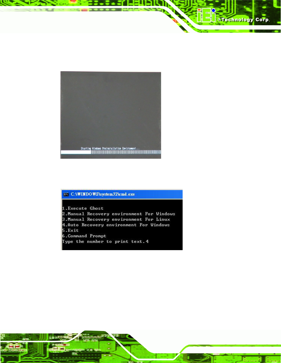 Figure b-24: launching the recovery tool, Figure b-25: auto recovery environment for windows | IEI Integration IMBA-Q670 v2.10 User Manual | Page 183 / 219