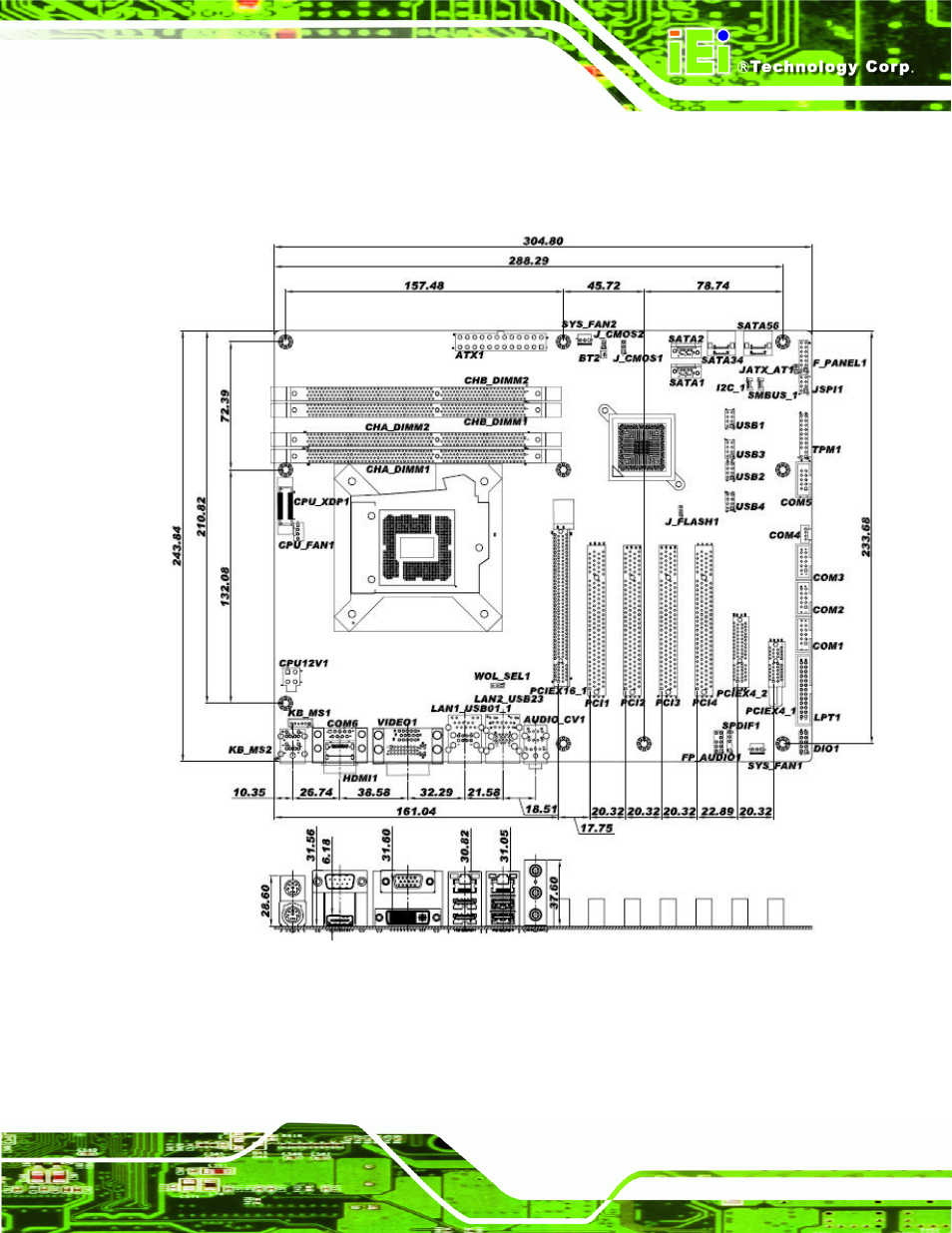 5 dimensions, Imensions, Figure 1-3: imba-q670 dimensions (mm) | IEI Integration IMBA-Q670 v2.10 User Manual | Page 21 / 219